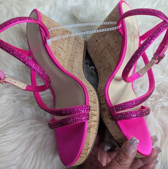 Jessica Simpson Cork Wedge Hot Pink Heels - Picture 11 of 13
